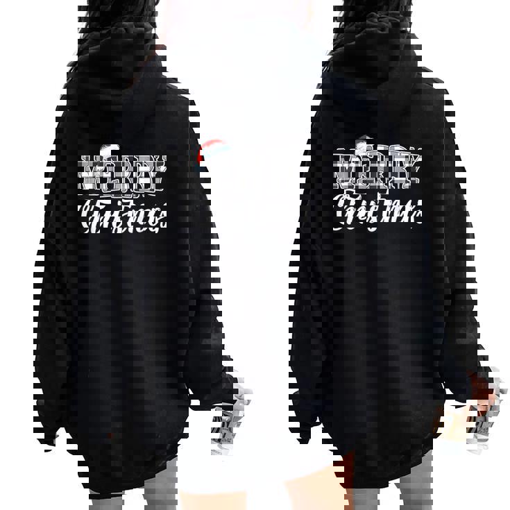Merry Christmas Buffalo Black And White Plaid For Women Women Oversized Hoodie Back Print