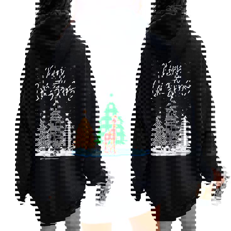 Merry Christmas Giraffe Santa Hat Giraffe Lover Christmas Women Oversized Hoodie Back Print