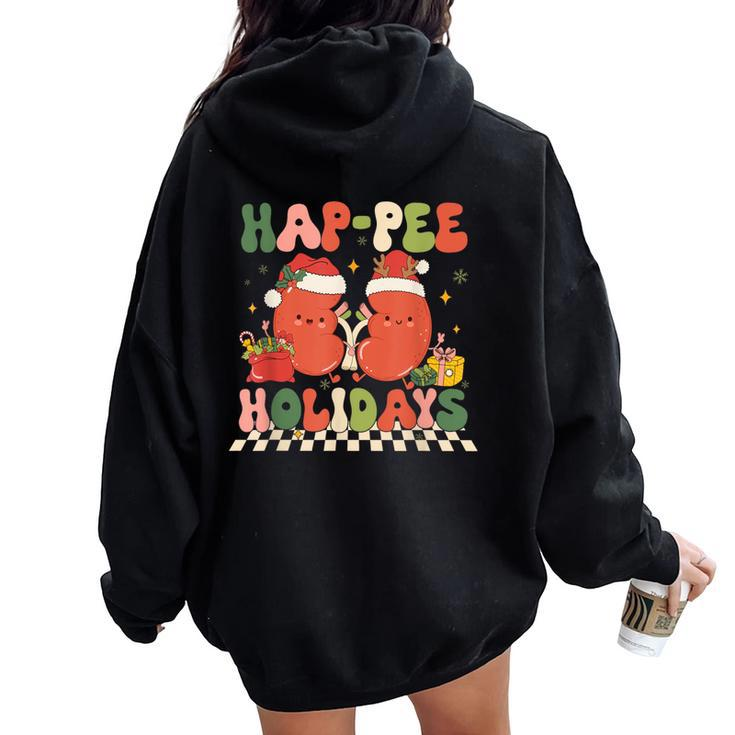 Retro Hap Pee Holidays Christmas Dialysis Nurse Kidney Nurse Women Oversized Hoodie Back Print