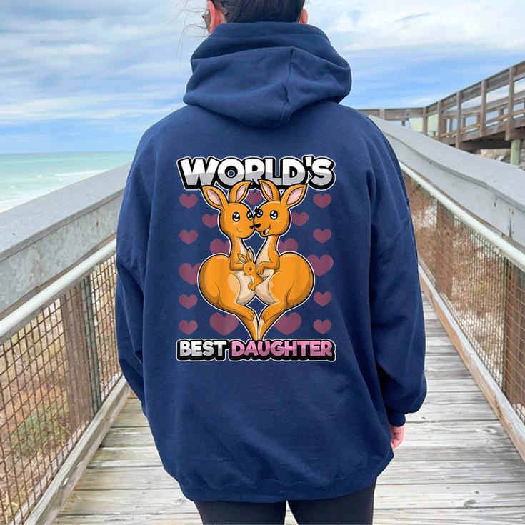 World s Best Daughter Cute Kangaroo Mom Dad Matching Parents Women Oversized Hoodie Back Print Monsterry