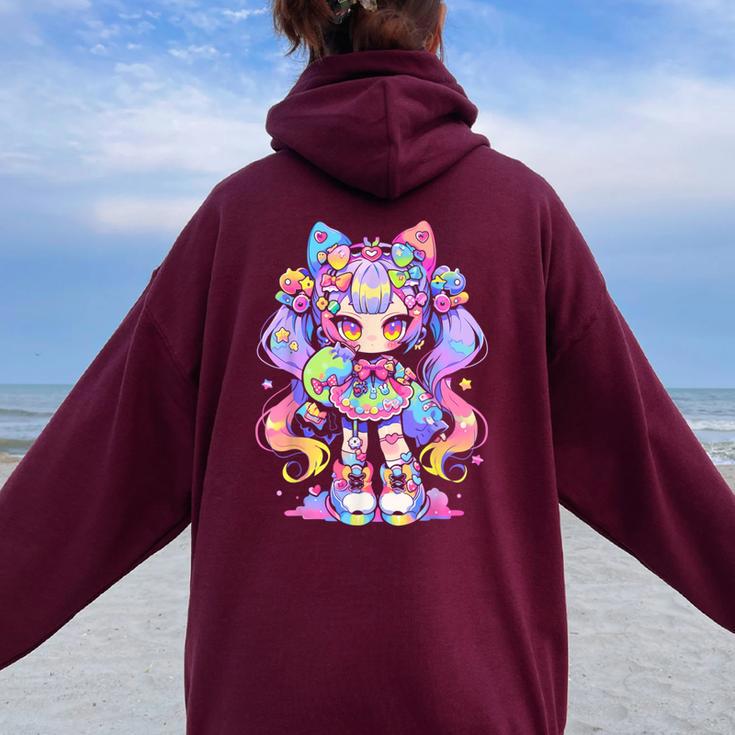 Kawaii Chibi Girl Decora Fairy Kei Anime Manga Harajuku Women Oversized Hoodie Back Print Monsterry CA