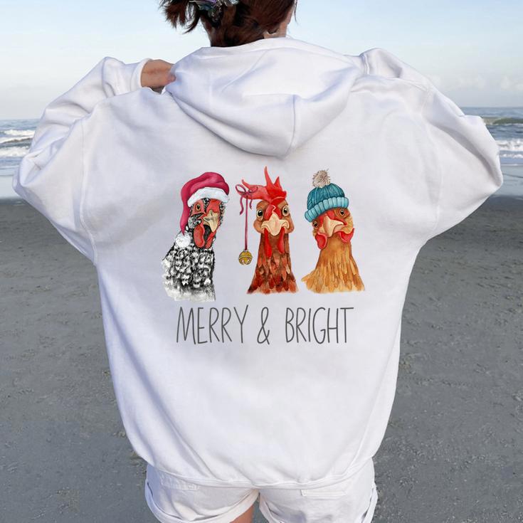 Cute Chickens Christmas Christmas Farm Animal Holiday Women Oversized Hoodie Back Print