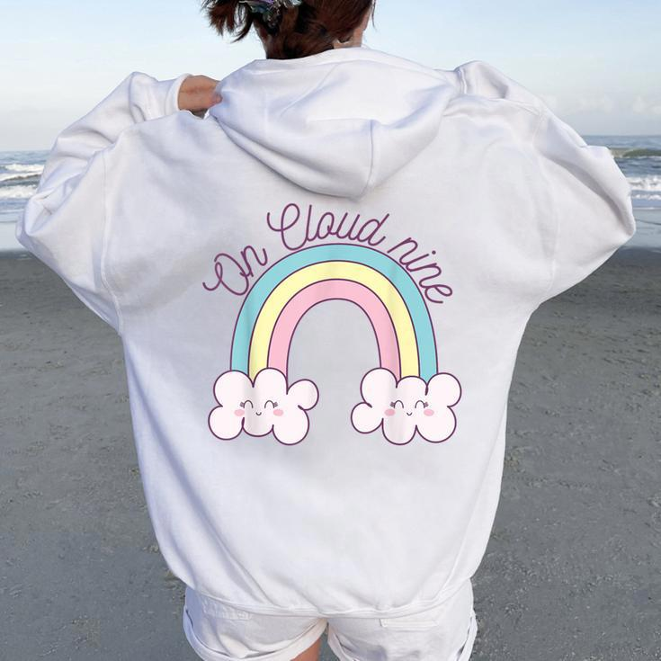 9Th Happy Birthday 9 Years Old Girl Rainbow On Cloud Nine Women Oversized Hoodie Back Print