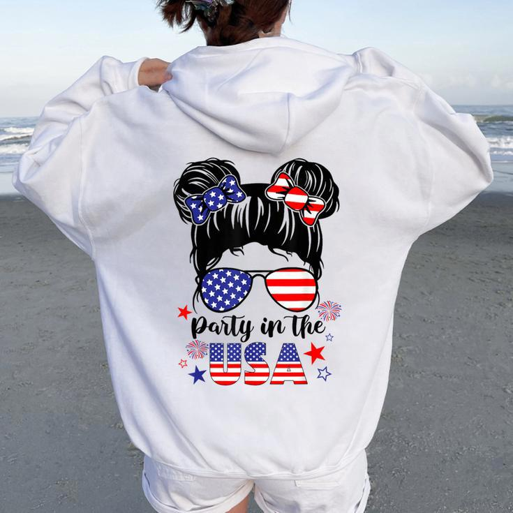American Flag Party In Usa 4Th July Patriotic Kid Girl Women Oversized Hoodie Back Print