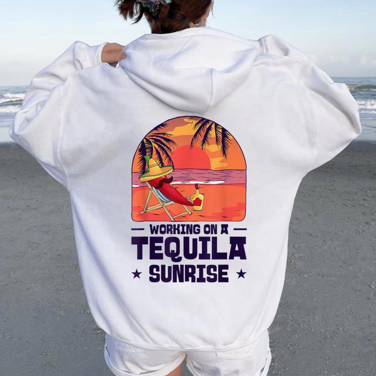Bartender Mixing Tequila Sunrise Mexican Mexico Women Oversized Hoodie Back Print