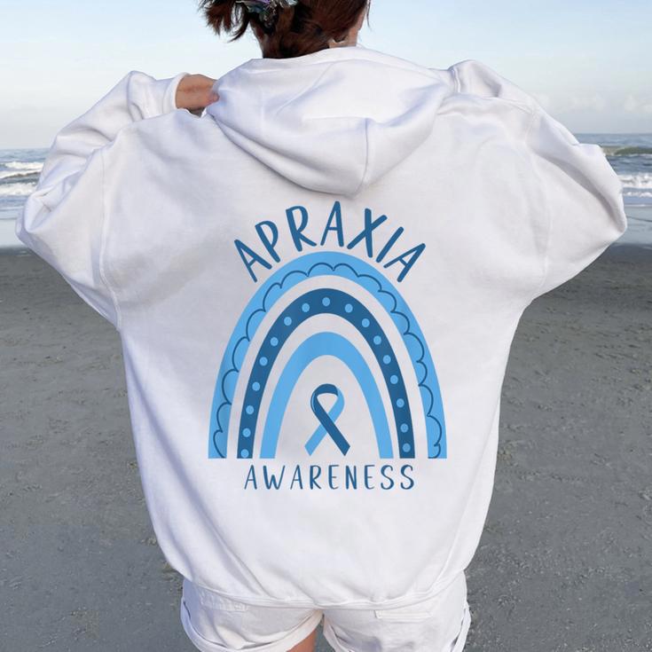 Blue Apraxia Rainbow Ribbon Awareness Women Oversized Hoodie Back Print