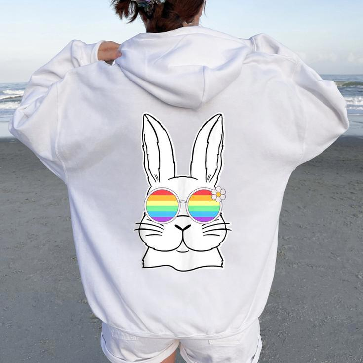 Bunny Gay Pride Lgbtq Bunny Rainbow Sunglasses Happy Easter Women Oversized Hoodie Back Print