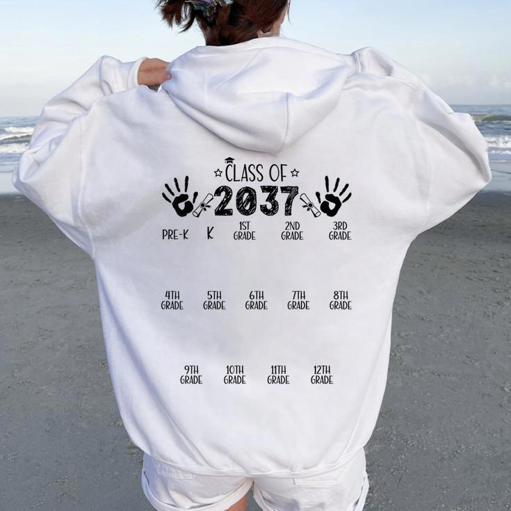 Class Of 2037 Grow With Me Pre-K To 12Th Grade Handprint Women Oversized Hoodie Back Print