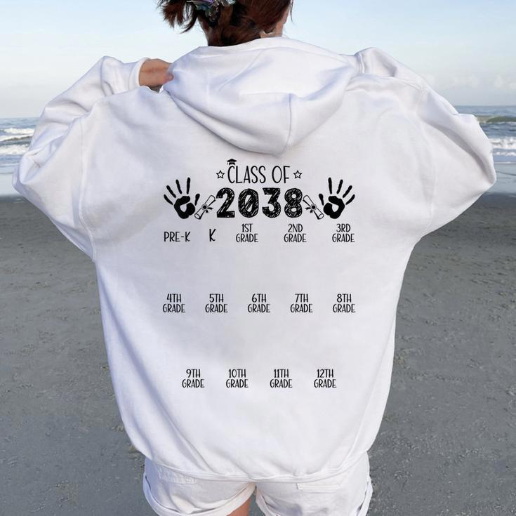 Class Of 2038 Grow With Me Pre-K To 12Th Grade Handprint Women Oversized Hoodie Back Print