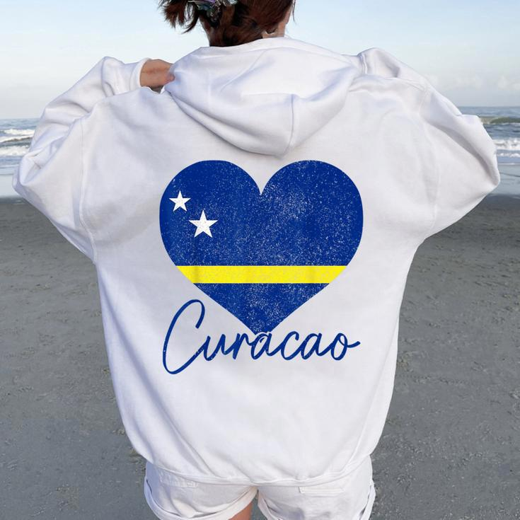 Curacao Flag Heart Caribbean Pride Women Women Oversized Hoodie Back Print