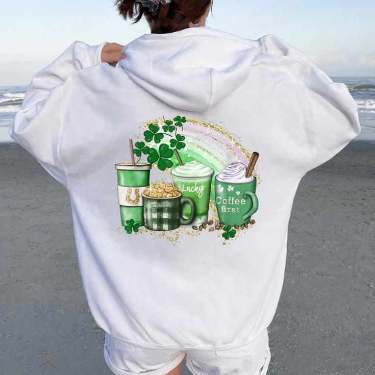 Cute Coffee St Patrick's Day Lucky Latte Green Costume Women Oversized Hoodie Back Print