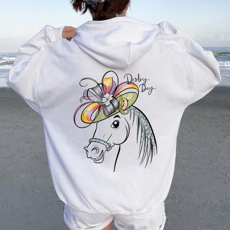 Cute Horse 150Th Derby Day 2024 Horse Racing Fascinator Hat Women Oversized Hoodie Back Print