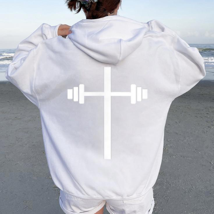 Dumbbell Barbell Cross Christian Gym Workout Lifting Women Oversized Hoodie Back Print