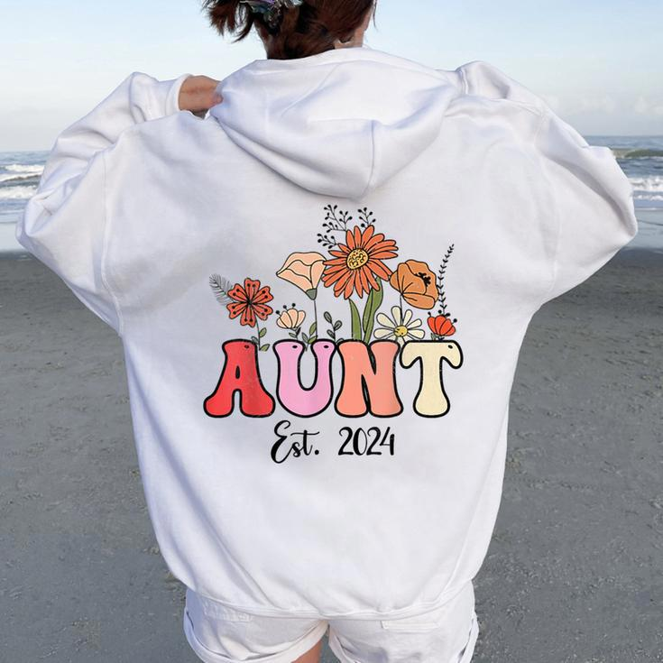 Flowers Groovy Retro Aunt Est 2024 New Aunt Pregnancy Women Oversized Hoodie Back Print