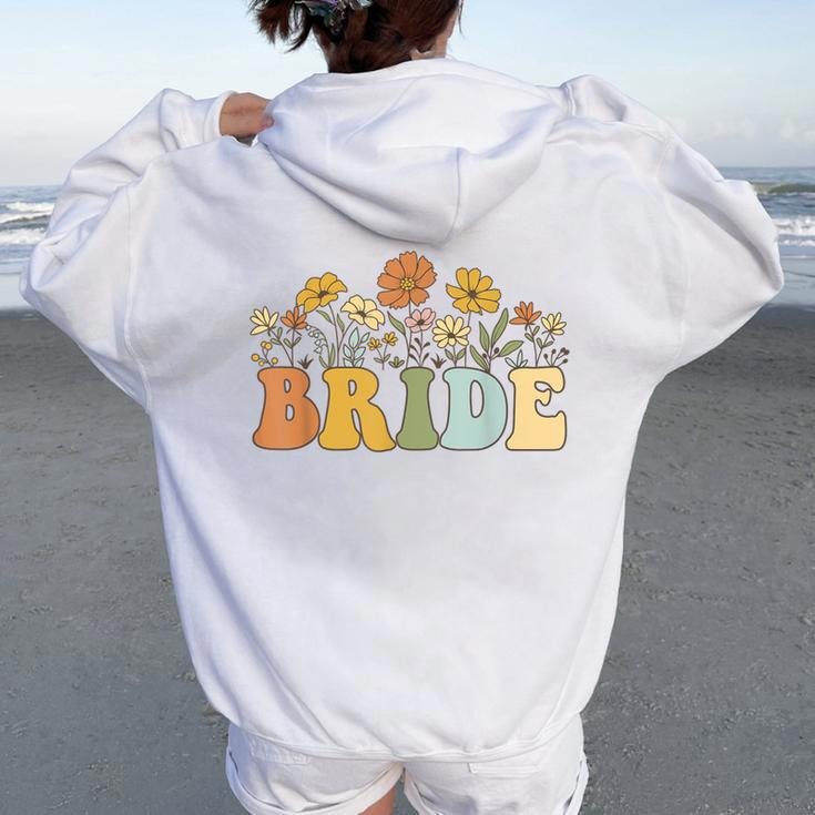 Bride Retro Groovy Bride Bachelorette Party Bridal Women Oversized Hoodie Back Print