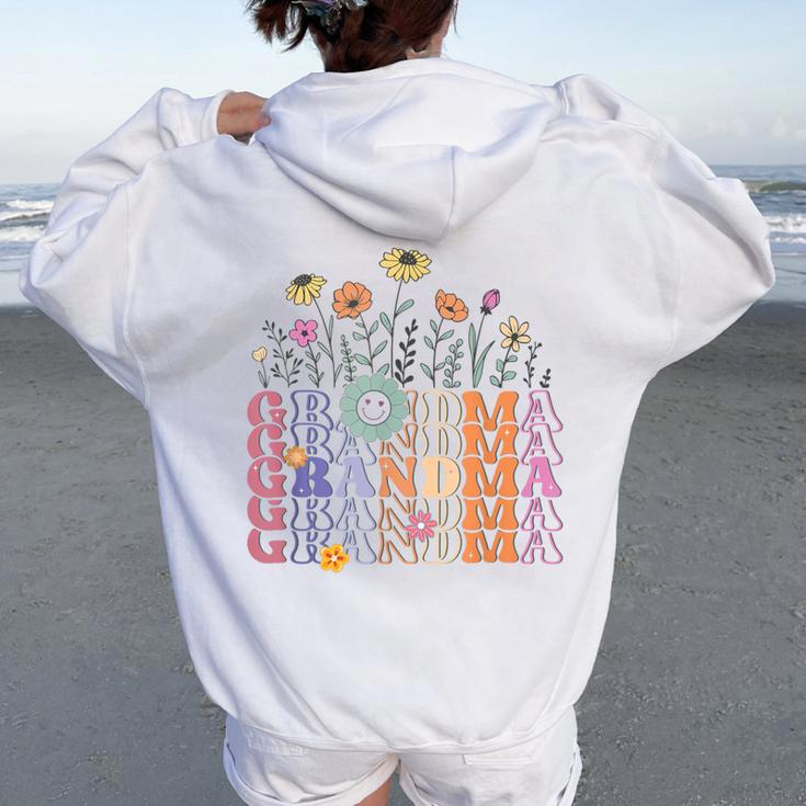 Grandma Flowers Groovy Retro Hippie Wildflower Mother's Day Women Oversized Hoodie Back Print