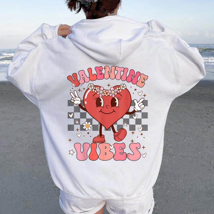 Groovy Checkered Valentine Vibes Valentines Day Girls Womens Women Oversized Hoodie Back Print