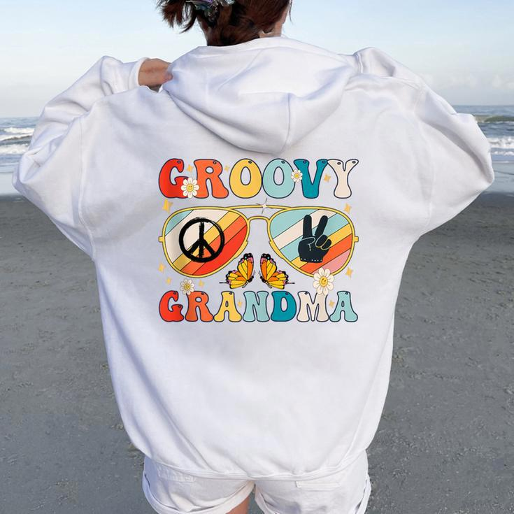 Groovy Grandma 70S Vibe Bday Colors Groovy Peace Sign Women Oversized Hoodie Back Print