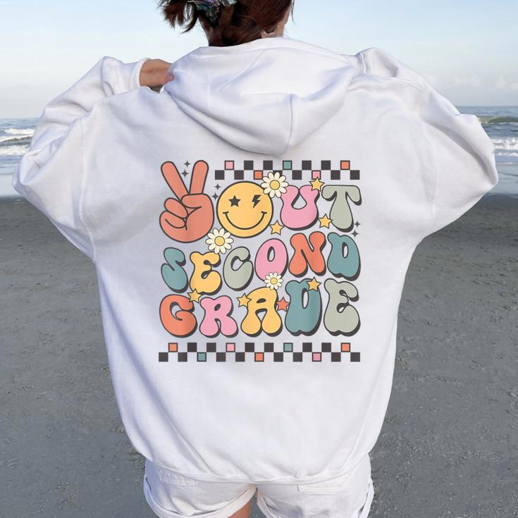Groovy Last Day Of School 2Nd Grade Peace Out Second Grade Women Oversized Hoodie Back Print