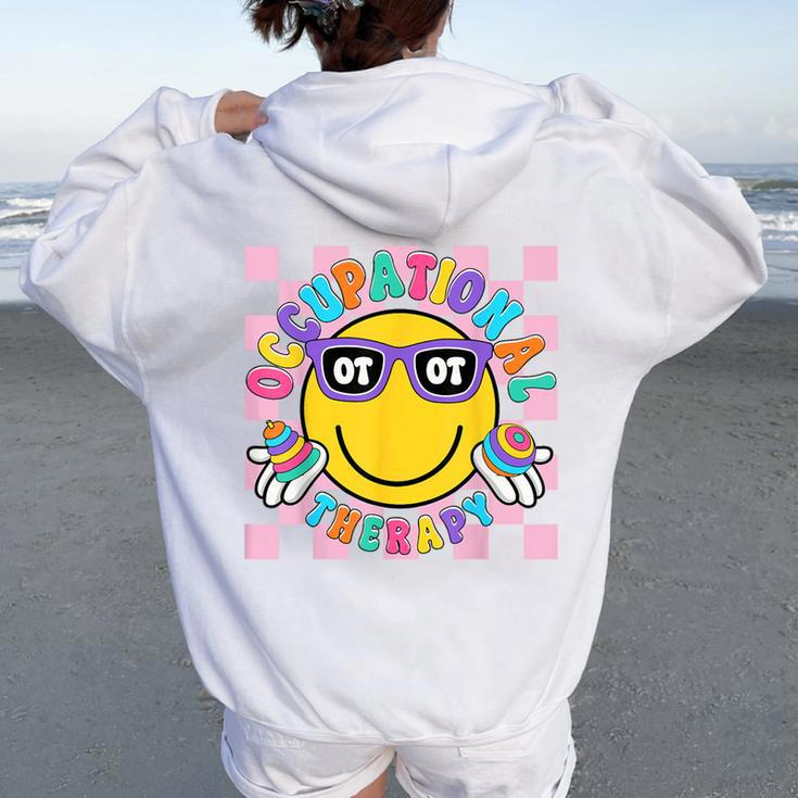 Groovy Occupational Therapy Ot Therapist Ot Month Happy Face Women Oversized Hoodie Back Print