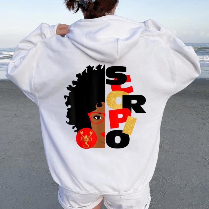 Half Face Scorpio Black Queen Birthday Zodiac Curly Hair Women Oversized Hoodie Back Print