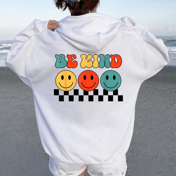 Be Kind Retro Groovy Checkered Inspirational Women Oversized Hoodie Back Print