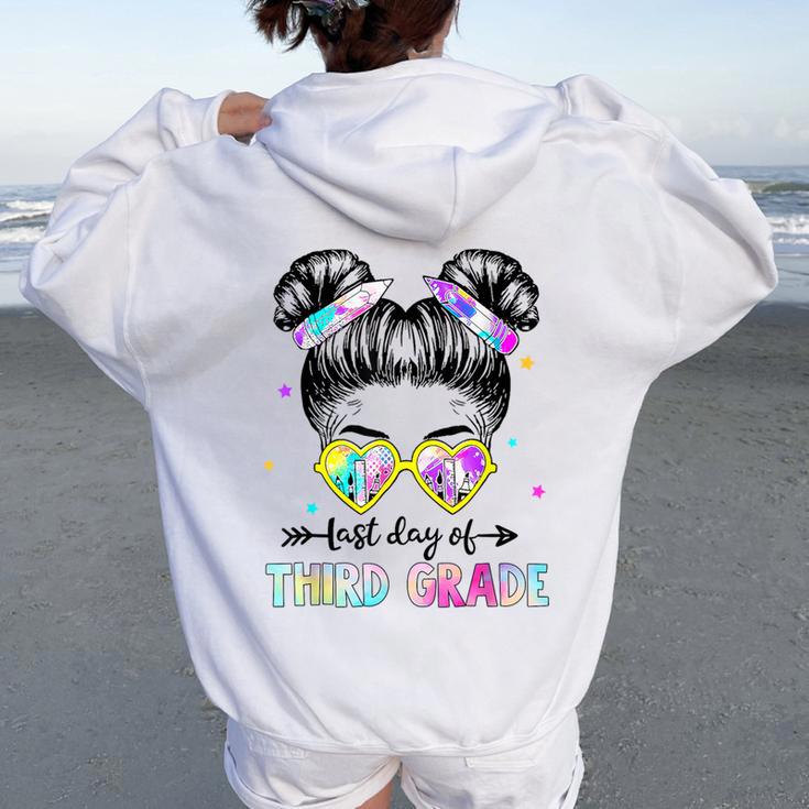 Last Day Of Third Grade Girls Messy Bun Last Day Graduation Women Oversized Hoodie Back Print