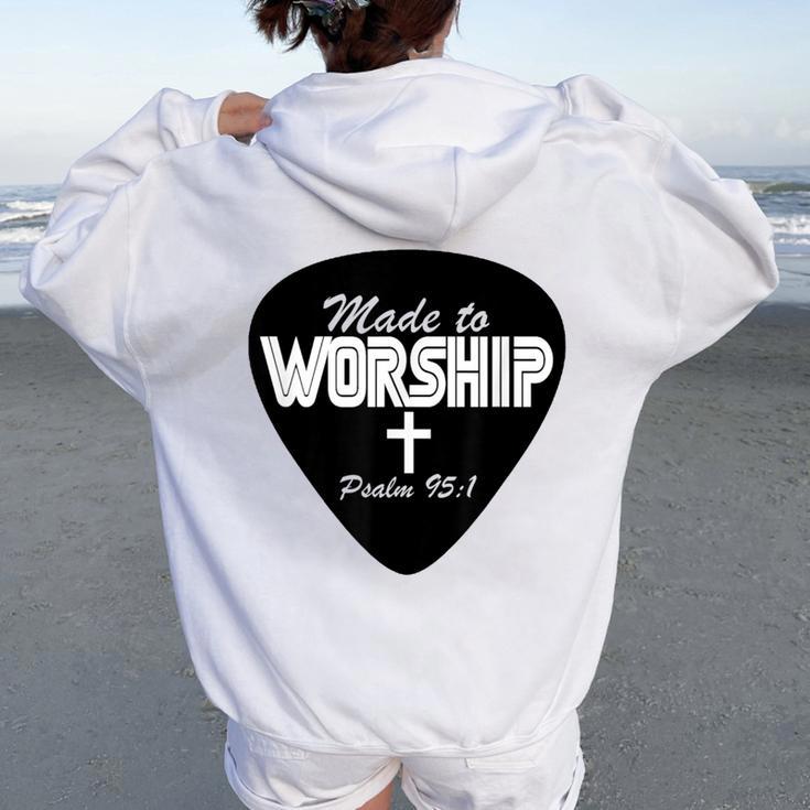 Made To Worship Guitar Pick Christian Cross Graphic Women Oversized Hoodie Back Print