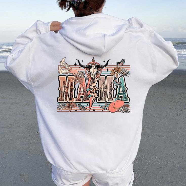 Mama Western Country Cow Skull Cowhide Mom Hippies Mama Women Oversized Hoodie Back Print