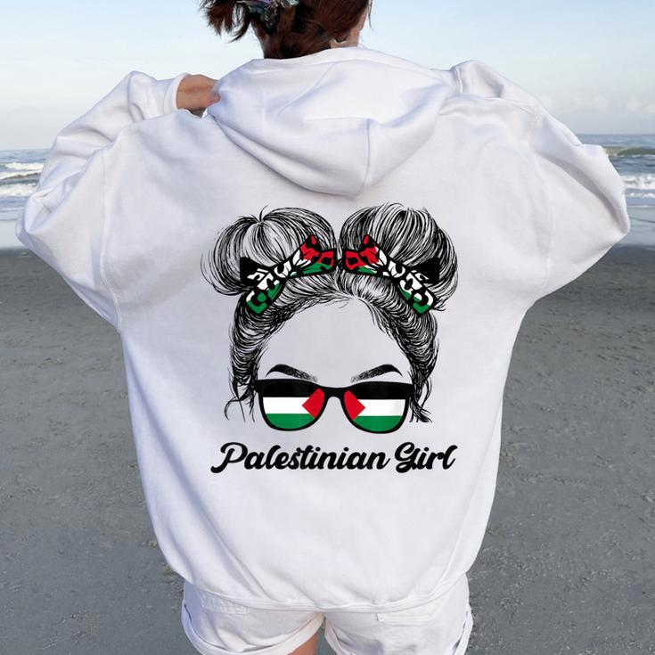 Messy Hair Sunglasses Palestinian Girl Palestine Pride Women Oversized Hoodie Back Print