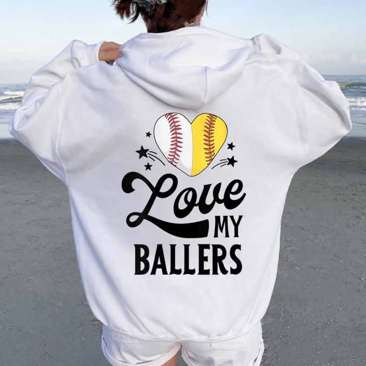 Mom S For Love My Ballers Softball Women Oversized Hoodie Back Print