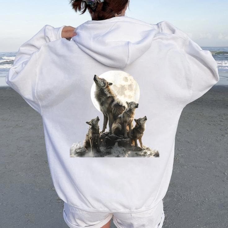 Mommy Wolf Howling At Moon Graphic Wolf Lovers Mother's Day Women Oversized Hoodie Back Print