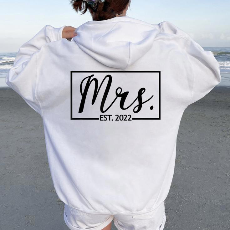Mrs Est 2022 Married Wedding Wife Husband Mr Matching Women Oversized Hoodie Back Print