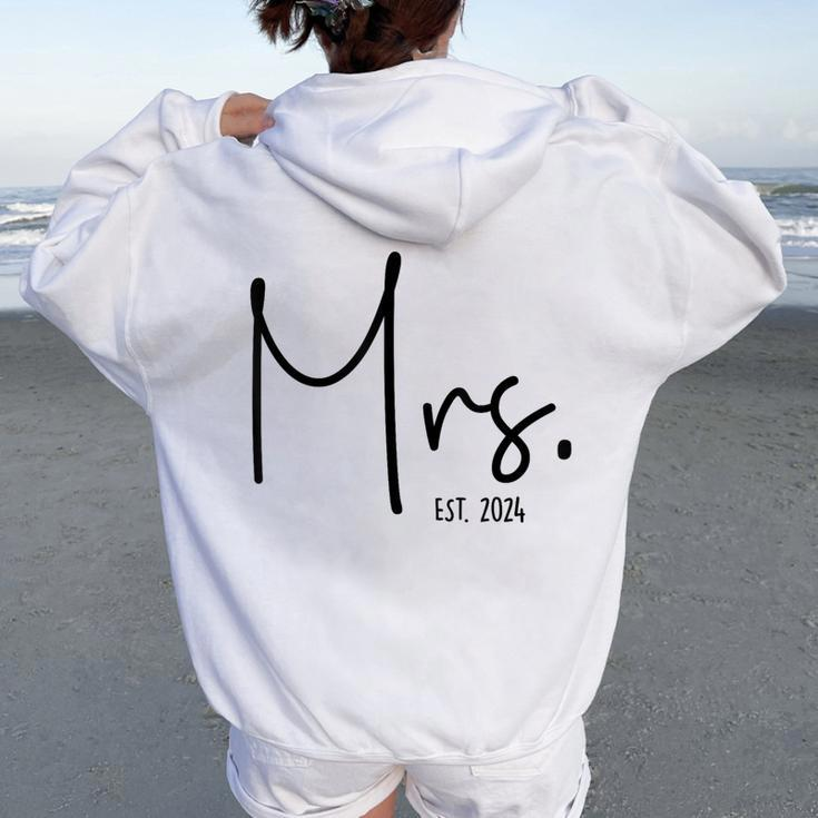 Mrs Est 2024 Just Married Wedding Wife Hubby Mr & Mrs Women Oversized Hoodie Back Print