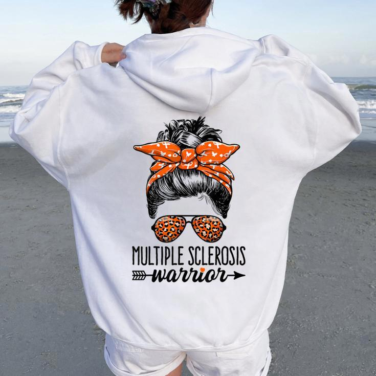 Ms Warrior Messy Bun Multiple Sclerosis Awareness Women Oversized Hoodie Back Print