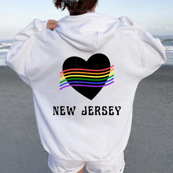 New Jersey Rainbow Lgbt Lgbtq Gay Pride Groovy Vintage Women Oversized Hoodie Back Print