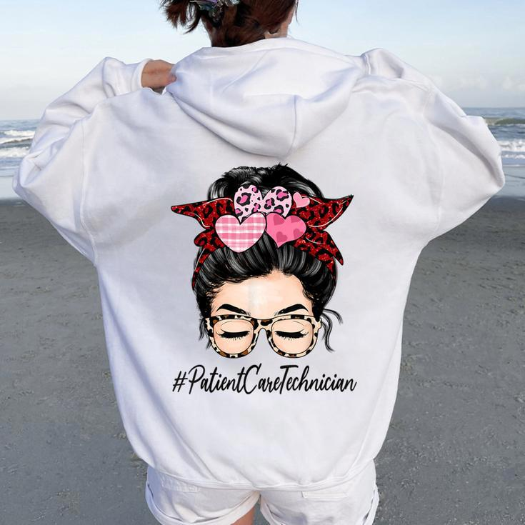 Patient Care Technician Valentines Day Cute Messy Bun Women Oversized Hoodie Back Print