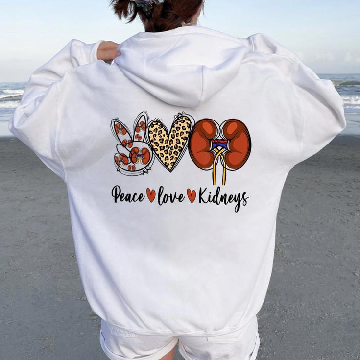 Peace Love Kidneys Leopard Dialysis Nurse Kidney Awareness Women Oversized Hoodie Back Print