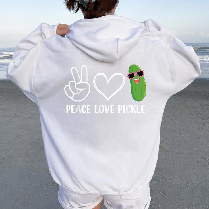 Peace Love Pickle Dancing Cucumber Pickle Squad Women Oversized Hoodie Back Print