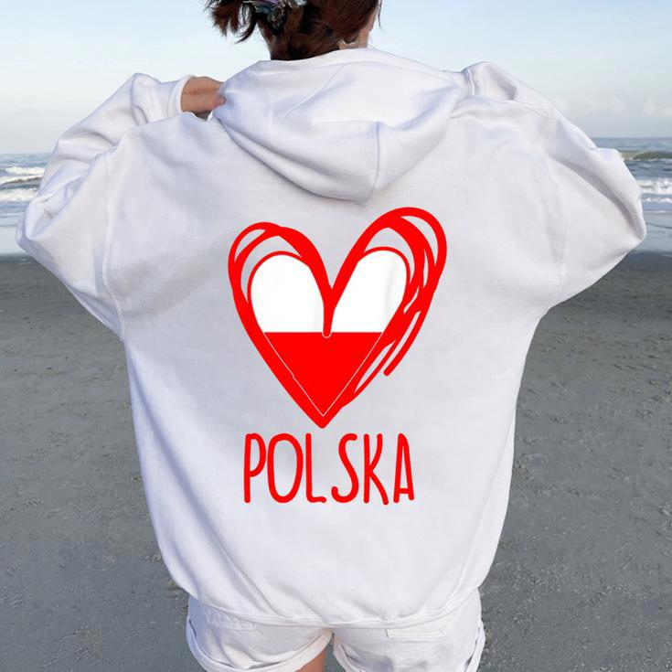 Polish Cute Heart Polska Poland Flag Boys Girls Women Oversized Hoodie Back Print