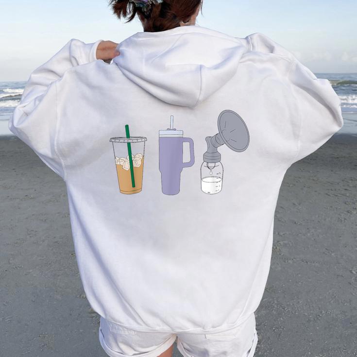 Pumping Mama Trio Breastfeeding Postpartum Nursing New Mom Women Oversized Hoodie Back Print