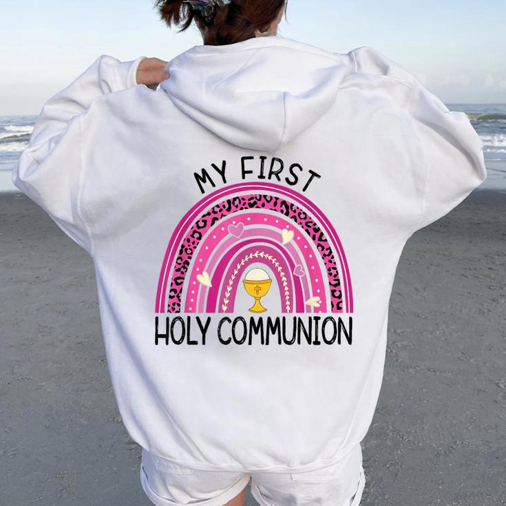 Rainbow My First Holy Communion Girl Church Religious Women Oversized Hoodie Back Print