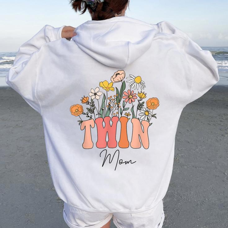 Retro Groovy Floral Twin Mom Mother's Day Wildflower Women Women Oversized Hoodie Back Print