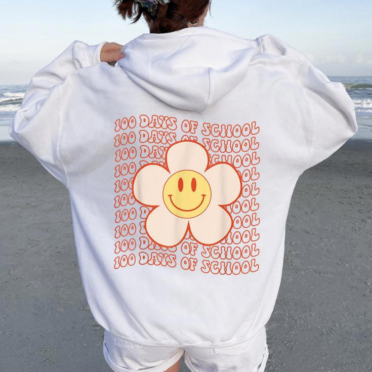 Retro Groovy Happy Face 100 Days Of School Cute 100Th Day Women Oversized Hoodie Back Print
