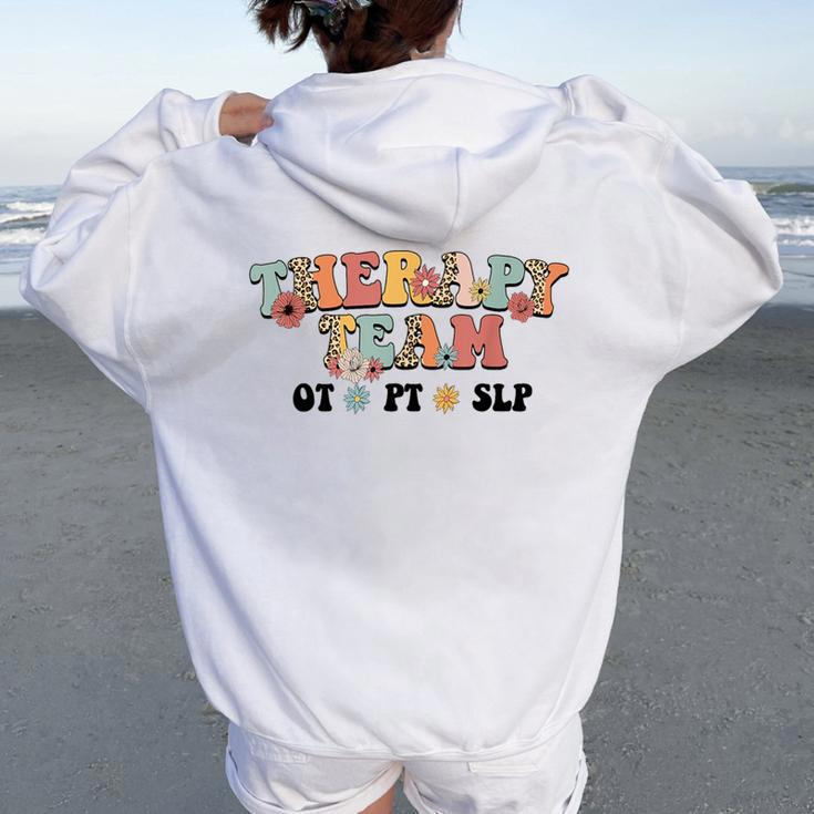 Retro Groovy Therapy Team Leopard Slp Ot Pt Rehab Therapist Women Oversized Hoodie Back Print