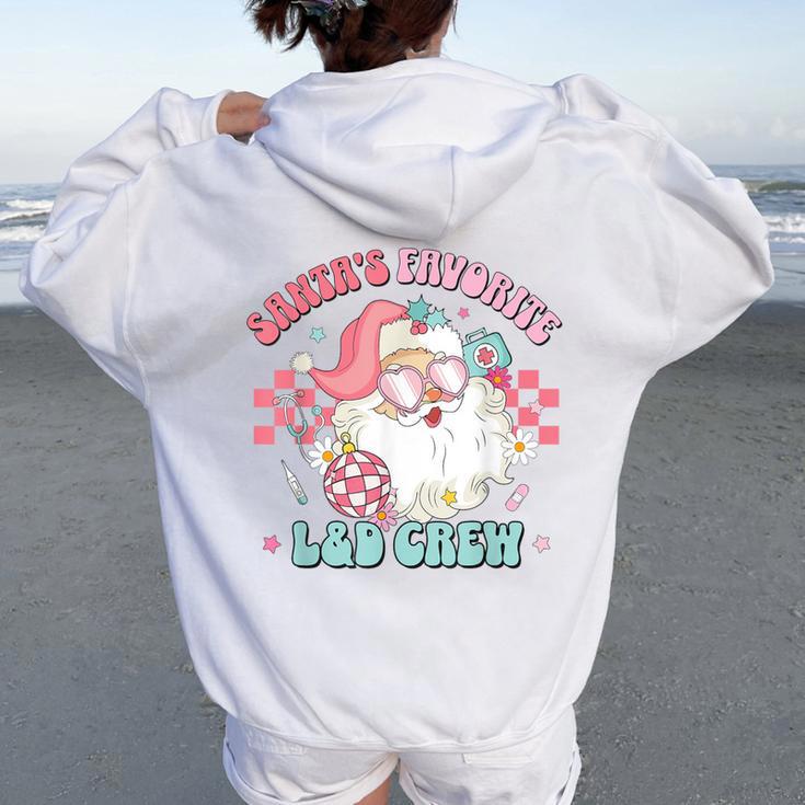 Retro Pink Christmas Santa's Favorite Labor & Delivery Nurse Women Oversized Hoodie Back Print