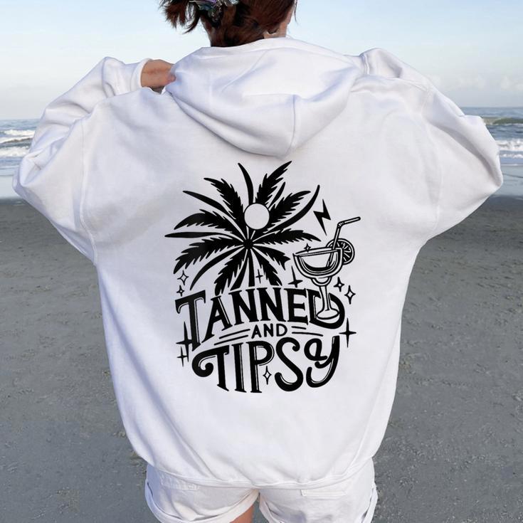 Retro Tanned And Tipsy Beach Summer Vacation Women Oversized Hoodie Back Print