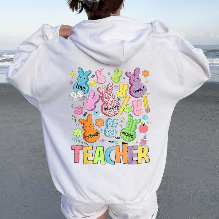 Retro Teacher Of Sweet Bunny Apparel Cute Teacher Easter Day Women Oversized Hoodie Back Print