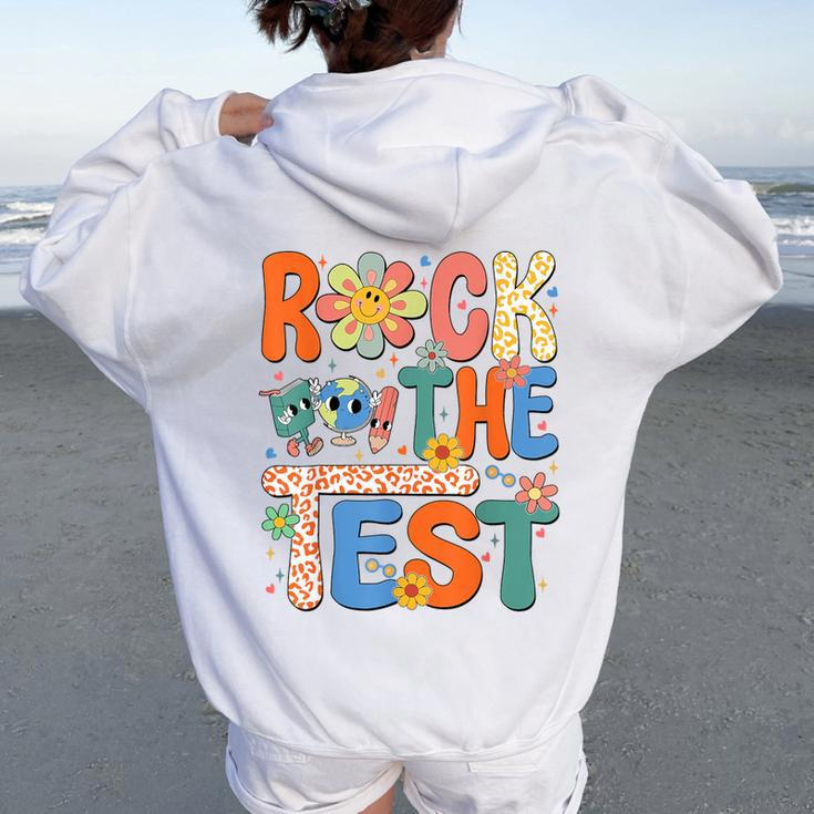 Rock The Test Testing Day Retro Groovy Teacher Student Women Oversized Hoodie Back Print