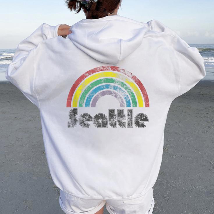 Seattle Rainbow 70'S 80'S Style Retro Gay Pride Women Women Oversized Hoodie Back Print